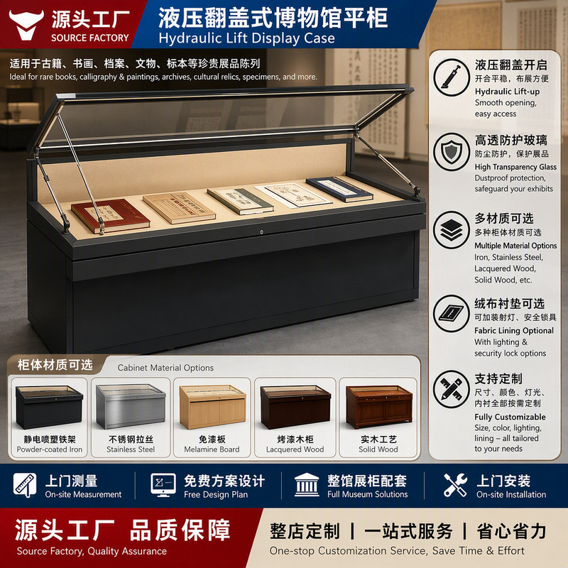 Museum dust-proof flip-top display cabinet, flip-up antique calligraphy and painting document exhibition stand, custom-made museum artifact display cabinet Museum dust-proof flip-top display cabinet, flip-up antique calligraphy and painting document exhibition stand, custom-made museum artifact display cabinet