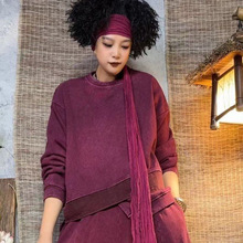 加绒卫衣女 冬新款 欧货大版时尚拼接不规则小众炒色保暖上衣2933
