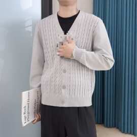 2025美式新款秋冬季针织衫男毛衣男士针织开衫休闲外套外搭男