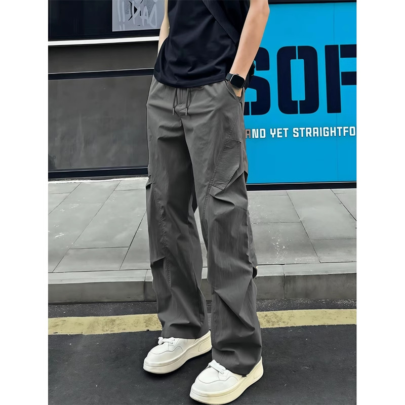 Pantalon cargo d'été décontracté pour homme, coupe droite, style parachutiste, séchage rapide, froissé, coupe slim, style sportswear._voghion.com