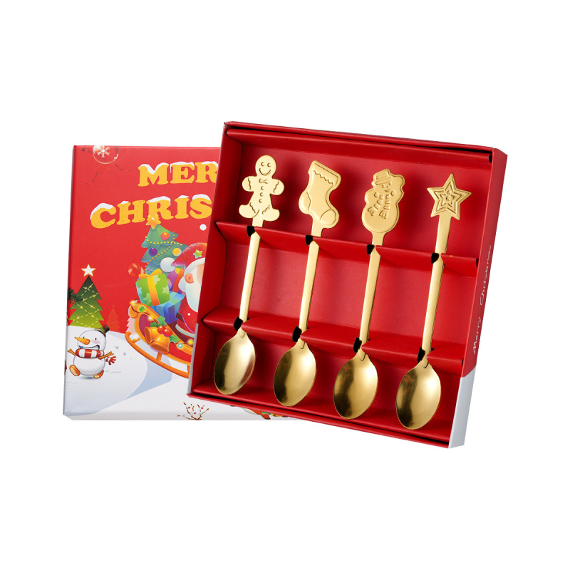 クリスマス食器ギフトステンレスデザートスプーンコーヒースプーンギフトボックスセットクリエイティブ漫画クリスマススプーン卸売|undefined