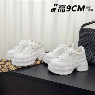 小个子9CM内增高老爹鞋女春秋季小码厚底松糕百搭休闲运动小白鞋