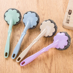 Kitchen long-handled decontamination brush pot brush, wall-mounted cleaning brush, replaceable steel wool decontamination dishwashing pot