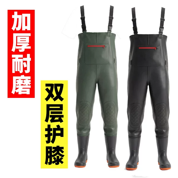 Waterproof fishing pants, full-body fishing rain pants, rain boots, waterproof wading suit, fishing full-body pants, water shoes, thickened version