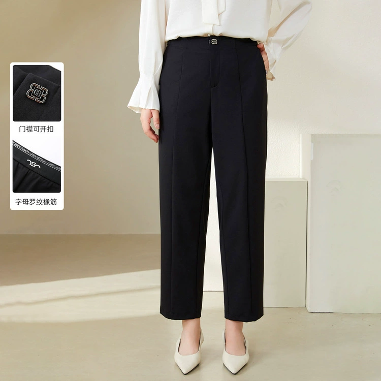 Xianlixiu, женский дизайн больших размеров, рабочая одежда с высокой талией, узкие прямые брюки с девятью точками, толстые мм, 2024, осенний новый стиль