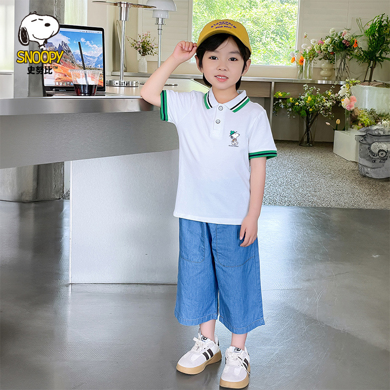 Snoopy Boys' Casual Polo Shirt, New Summer Arrival, Short-Sleeve Baby T-Shirt, Versatile Boys' Short-Sleeve Top