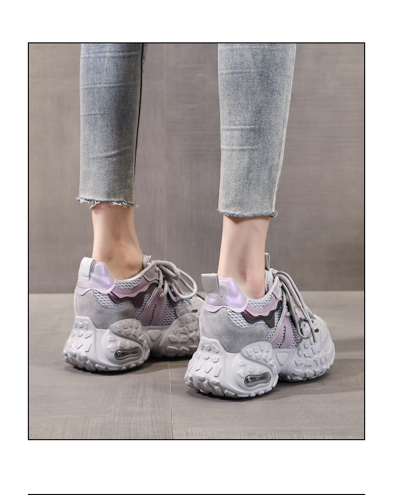 Giày sneaker nữ đế dày tăng chiều cao, lưới thoáng khí, phong cách thể thao — Màu tím chi tiết 16