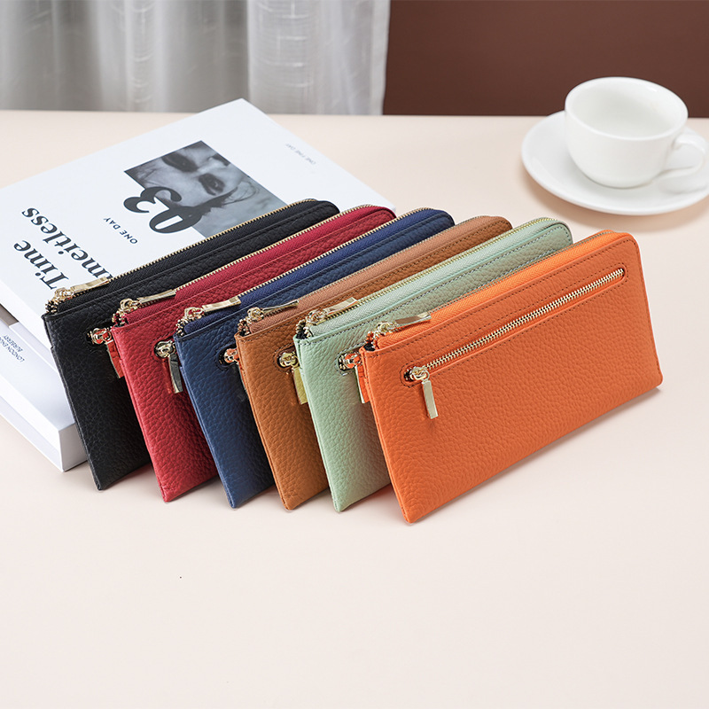 Cross-border genuine leather women's long wallet rfid Multi-card horizontal card holder large capacity coin bag cowhide coin purse