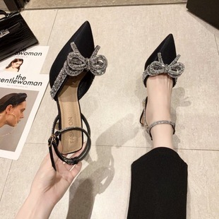 High heel sandals women's stiletto heel pointed toe 2024 Summer European and American new closed toe casual wine cup heel buckle sandals women