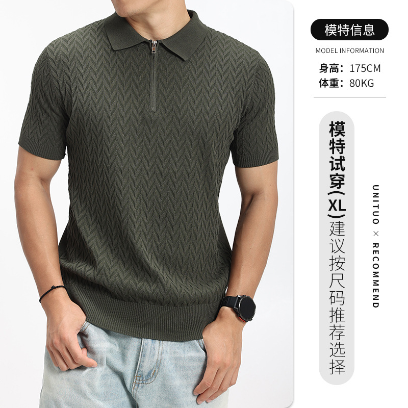 Verano texturizado hombre jersey polo de manga corta collar europeo y americano de negocios casual camiseta universal chaqueta de hombre