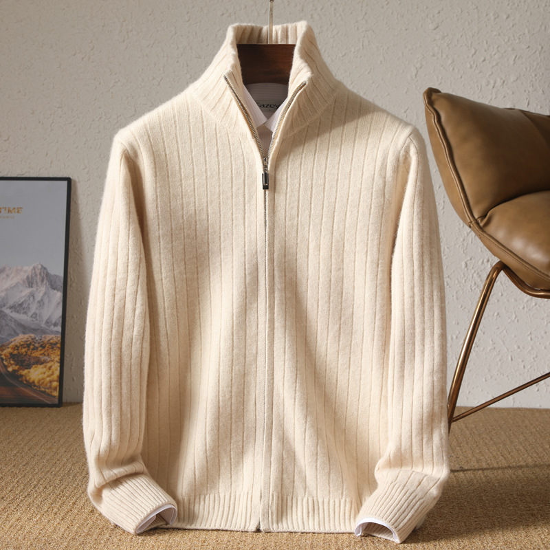 Autumn and Winter New Style 100 Pure Wool Sweater Men's Lapel Full Zipper Cardigan Knitted Thickeneded Wool Sweater Outer Cover Autumn and Winter New Style 100 Pure Wool Sweater Men's Lapel Full Zipper Cardigan Knitted Thickeneded Wool Sweater Outer Cover