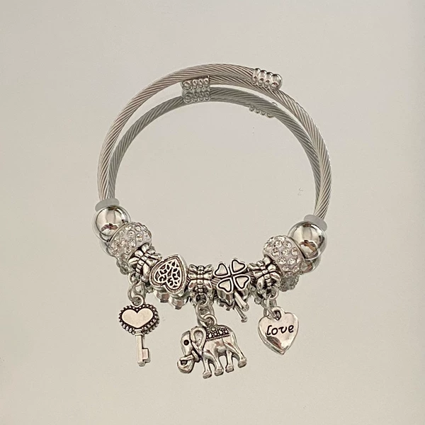 Silver diamond love elephant bracelet