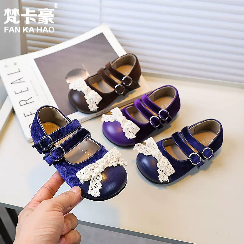 梵卡豪女童蝴蝶结公主鞋2025春秋新款小皮鞋儿童小香风玛丽珍鞋