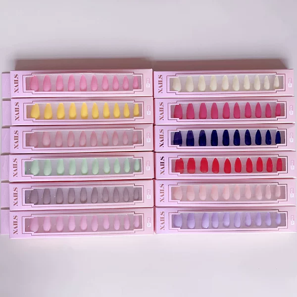 Summer Solid Color Long Water Drop Macaron Color Nail Tips 12-Piece Set Finished Wearable Nail Patches