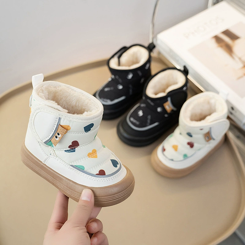 Детские снежные сапоги 2024 осенью и зимой толстые бархатные сапоги для мальчиков и девочек водонепроницаемые нескользящие детские теплые большие хлопковые сапоги