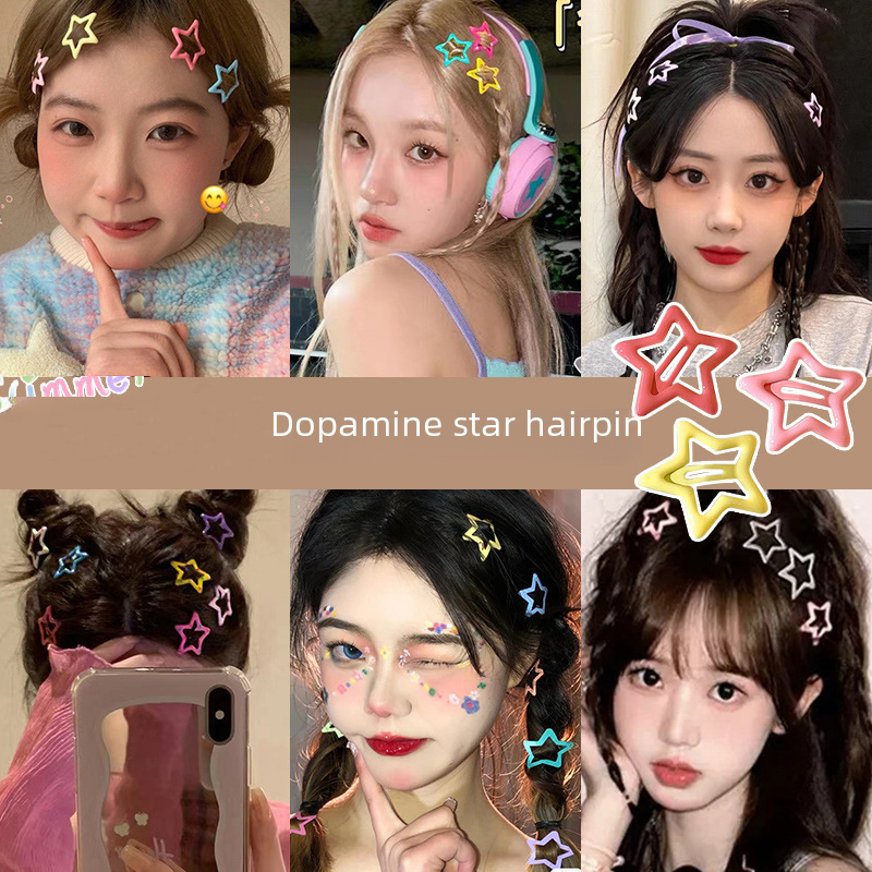Dopamínová hviezdička do vlasov, roztomilá dievčenská farba, malé sponky do vlasov, cukríkovej farby, sponka do vlasov s ofinou, vlasové doplnky_voghion.com