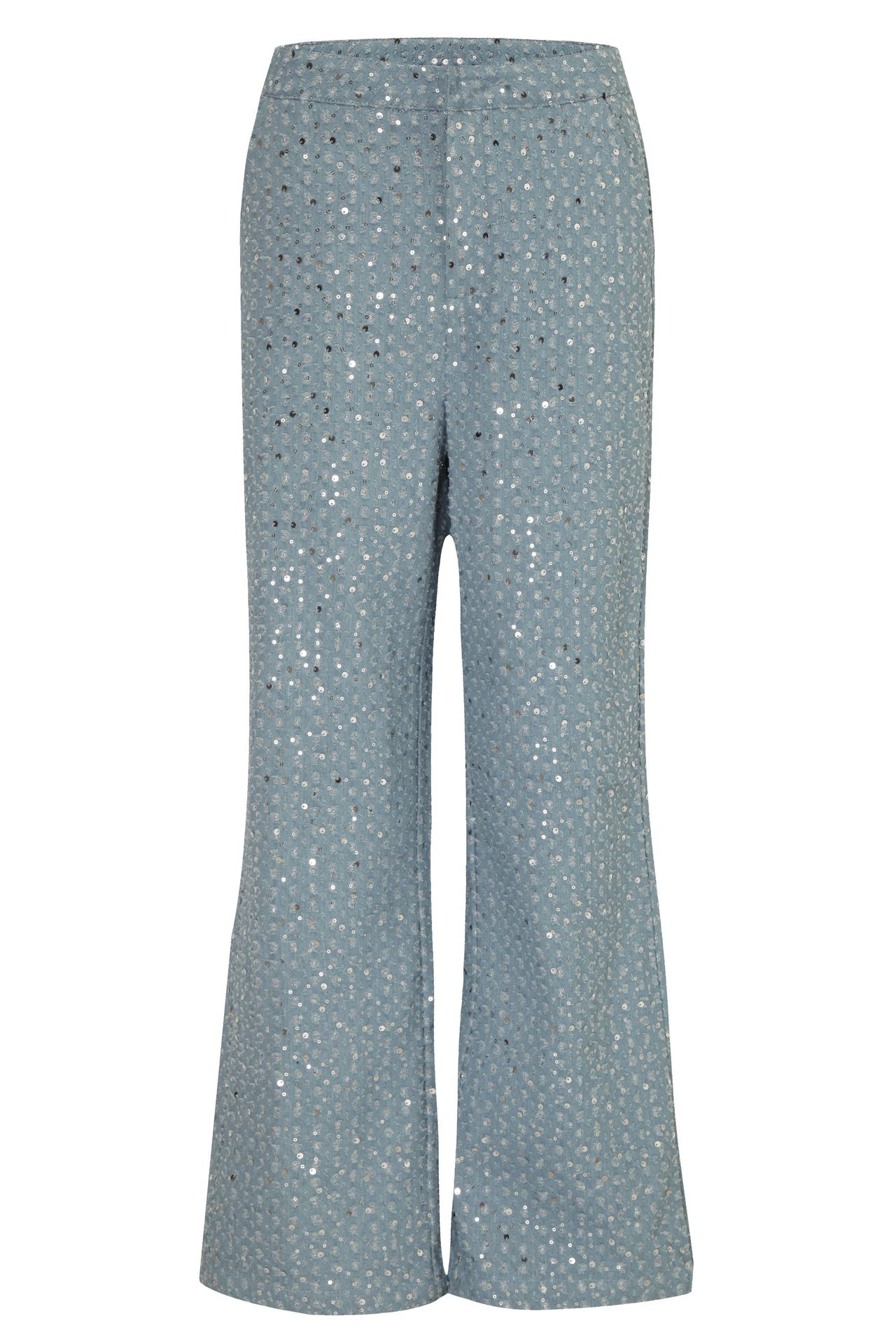 Spring Summer Denim Sequ Tube Top Wide Leg Pants Suit