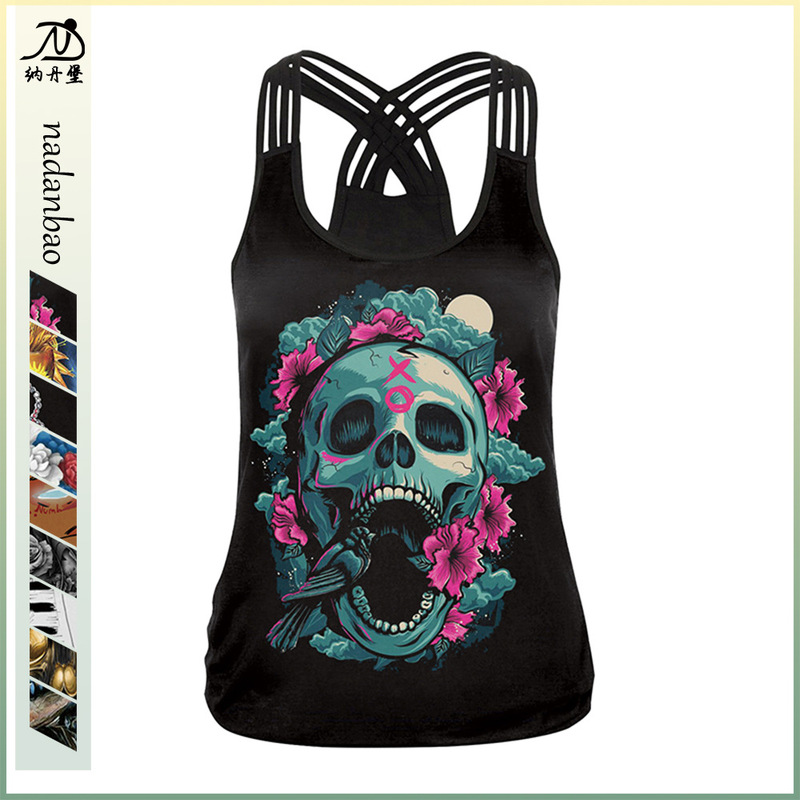 European and American cross-Halloween costume women's vest 3D digital printing camisole casual all-match yoga top