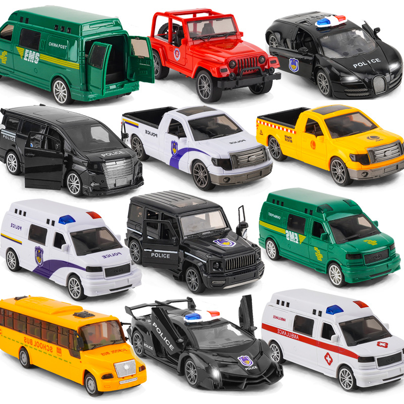 Juguete de doble puerta de simulación para niños modelo de coche inercial coche de luz y sonido coche de policía de bomberos juguetes para niños