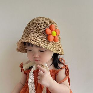 Children's Sun Hat Summer Ins Style Flower Fisherman Hat Korean Style Girls Hat Beach Outing Baby Sun Protection Hat