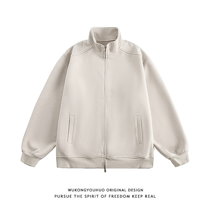 Retro solid color autumn jacket with zipper for men and women