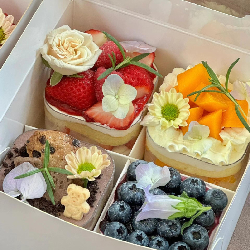 四宫格甜品盒子茶歇打包盒下午茶包装盒蛋糕盒6寸开窗白盒野餐盒