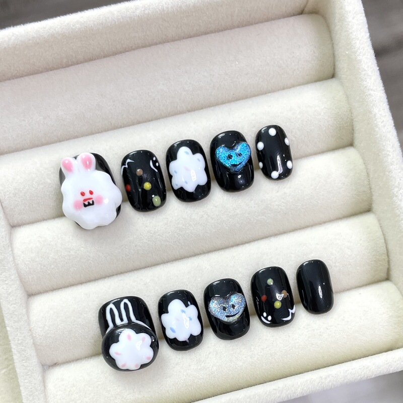 Original handmade hand-pinching wear nail cute rabbit manicure little red book popular manicure fake nail patch finished product