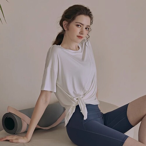 New summer sports tops for women, loose slit short-sleeved T-shirts, running fitness half-sleeved blouses, sexy yoga clothes