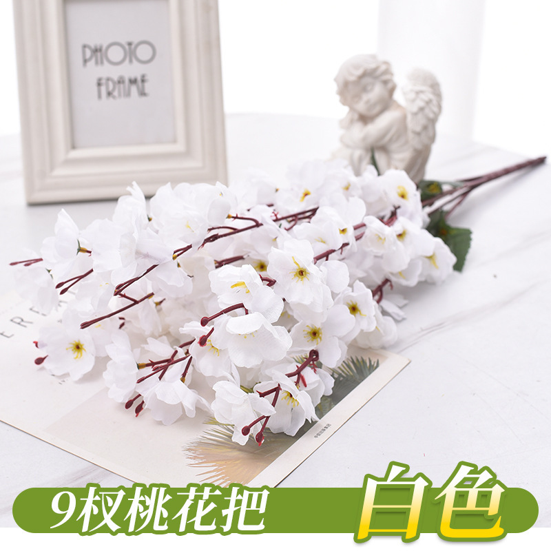 Simulación transfronteriza de flores de melocotón 7 horcos 9 flores artificiales decoración flor al por mayor paisajismo flor de melocotón decoración flores de seda flores de plástico