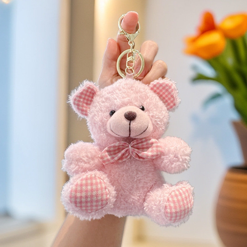 Pajarita de estilo explosivo, oso de peluche rizado, muñeco de peluche, oso, llavero, colgante, accesorios de bolso, muñeco de trapo