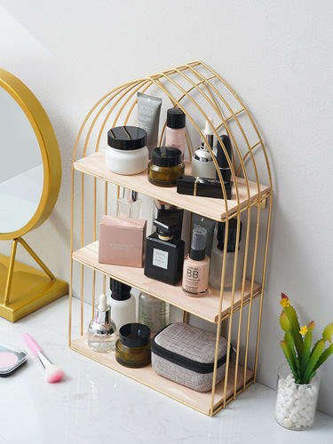 Light luxury wall storage rack wrought iron multi-layer window wall-mounted Nordic beauty and nail shop cosmetics storage display rack