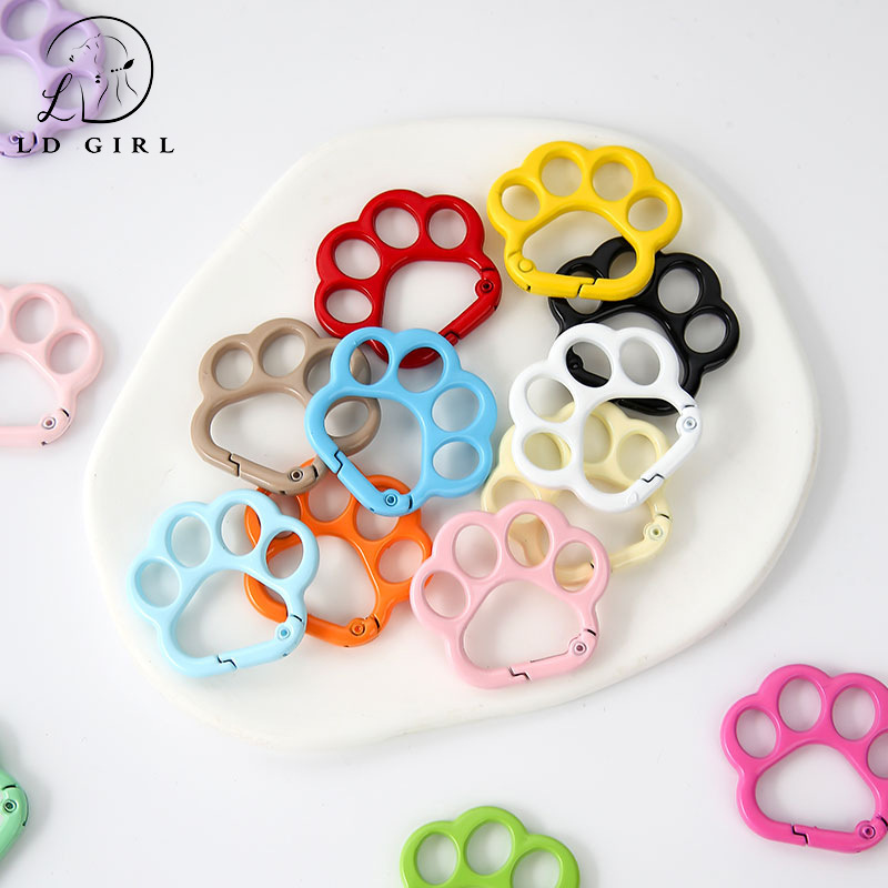 Painted colorful cute dog paw and cat paw spring buckle keychain cartoon DIY accessory alloy pendant