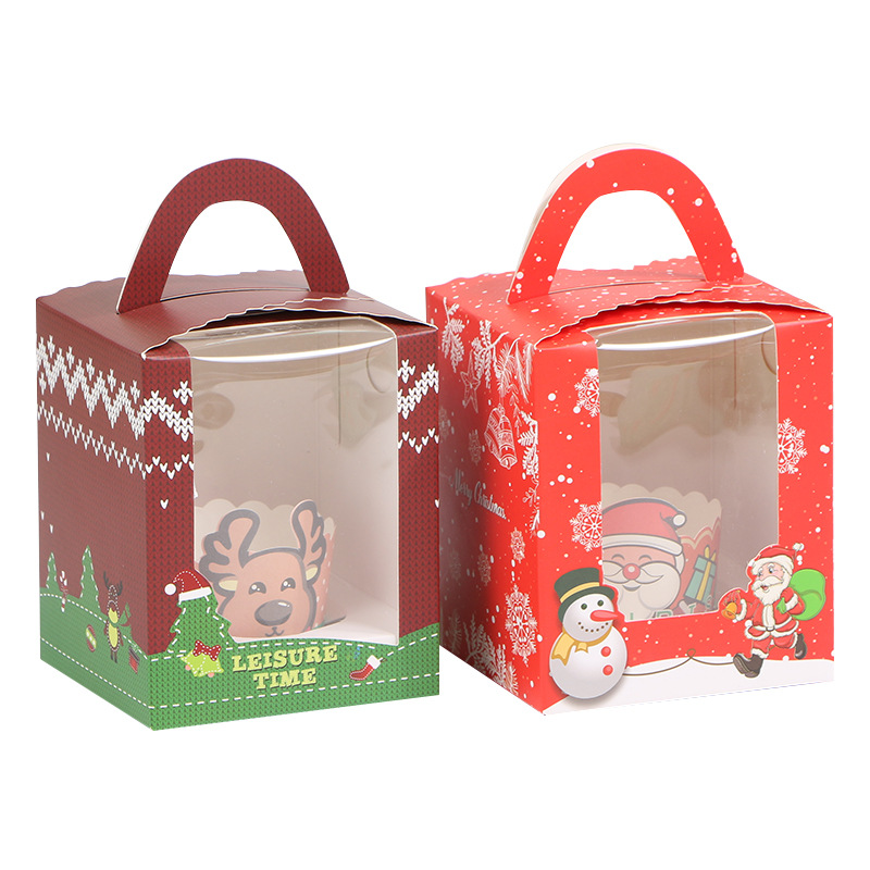 Venta directa de Navidad taza de papel pastel caja de embalaje de una fruta caja de embalaje portátil taza de Navidad caja de la torta al por mayor