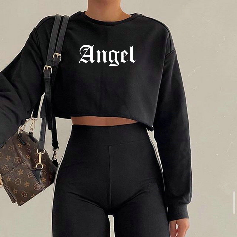 Angel Angel Letter Print Long-Sleeved Cropped Sweatshirt NSOSY111524