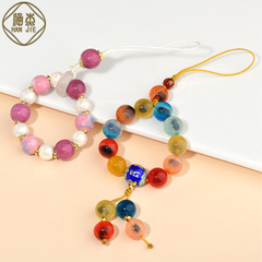 Wholesale honeycomb agate incense ash porcelain phone pendant multi-blessing half sugar handicraft Buddhist beads mala prayer beads finger pick hand pick ornament piece