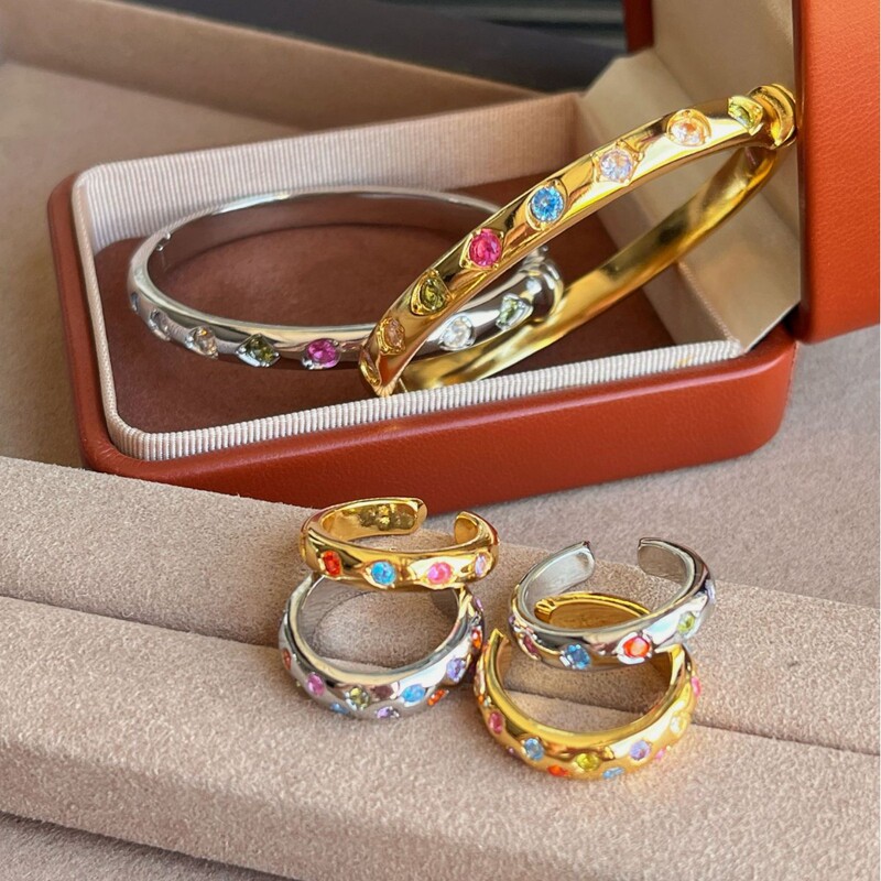 Gd Same Style Retro Niche Colorful Dopamine Versatile Bracelet Open Ring High-End Light Luxury Jewelry