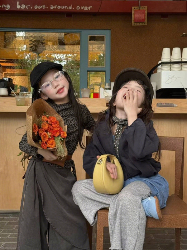女童韩版秋季两件套新款豹纹洋气上衣2025百搭设计感纯色休闲裤潮|undefined