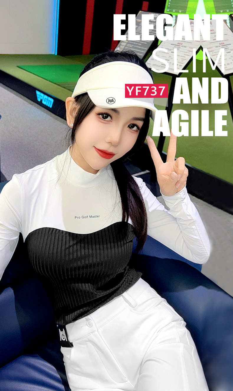Áo thun dài tay nữ cổ tròn thể thao golf nhẹ thoáng mát — YF737 [Áo sơ mi trắng POLO, YF737 [Áo sơ mi trắng đen POLO chi tiết 5