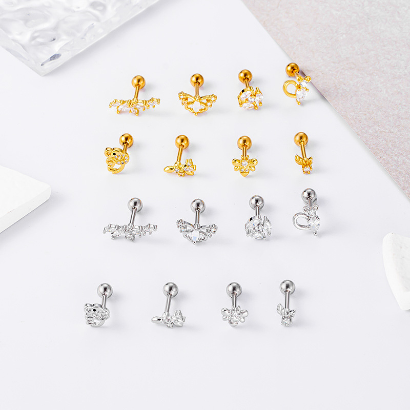 Fashion Butterfly Stainless Steel Copper Plating Inlay Zircon Ear Studs 1 Piece display picture 3