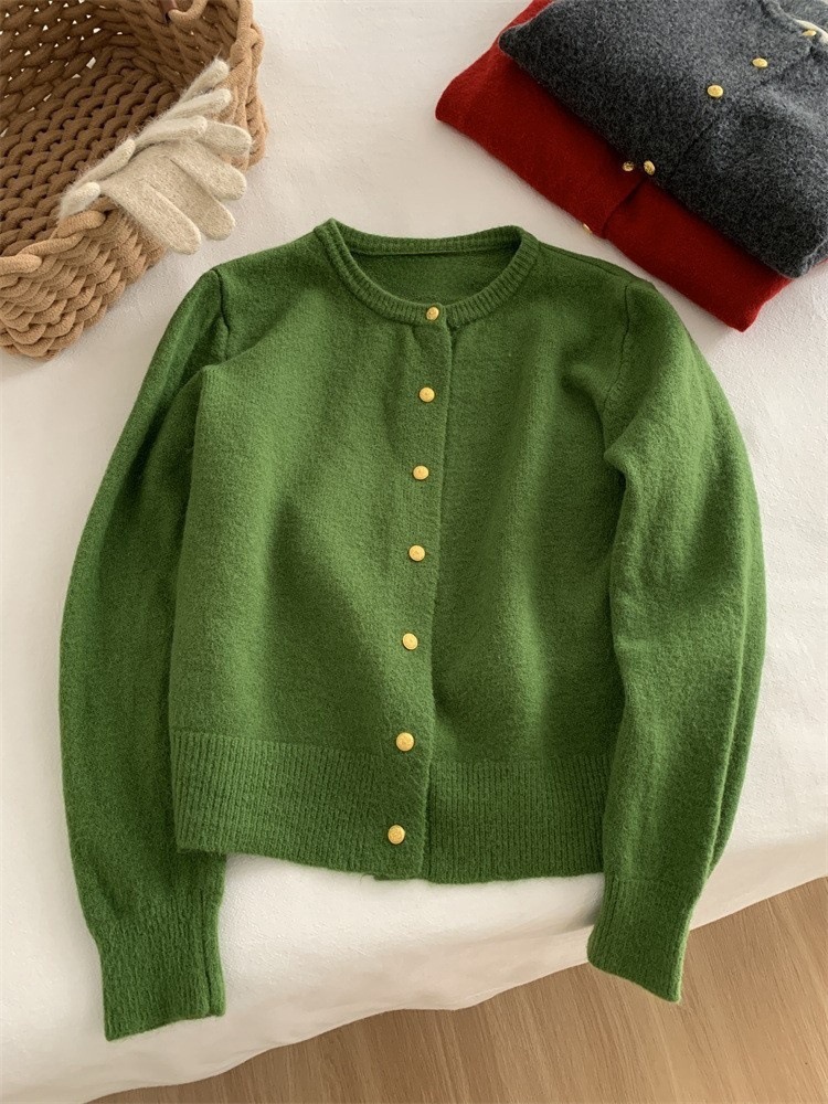 Coreano simple pequeño botón de oro suave suéter glutinoso abrigo mujer 2025 primavera y otoño nuevo suelto cardigan de punto de cuello redondo chaqueta image 7