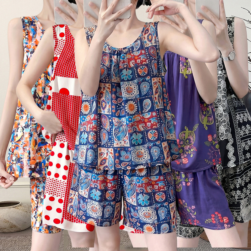 A-Line Style Summer Loose Plus-Size Women's Sleeveless Tank Top and Shorts Pajama Set, Suitable for Casual Home Wear and Can Be Worn Outside