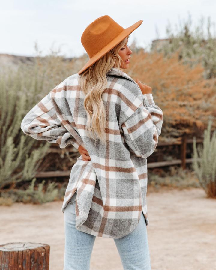 Mujeres Estilo Británico Tartán Bolsillo Solo Pecho Abrigo Abrigo De Lana display picture 4