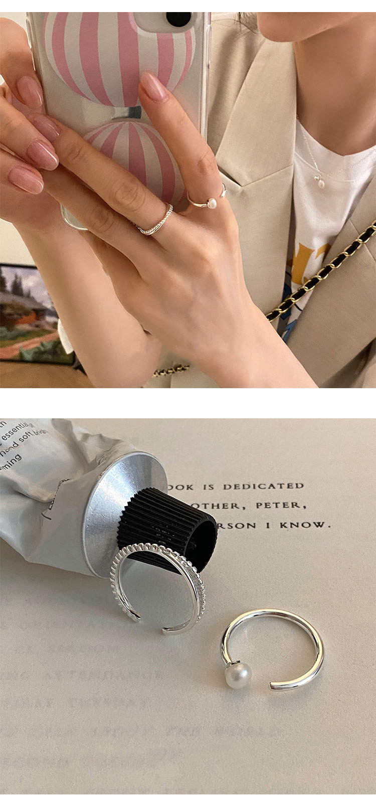 Minimalistischer Perlenring Damen Korean Style Offener Ring_voghion.com