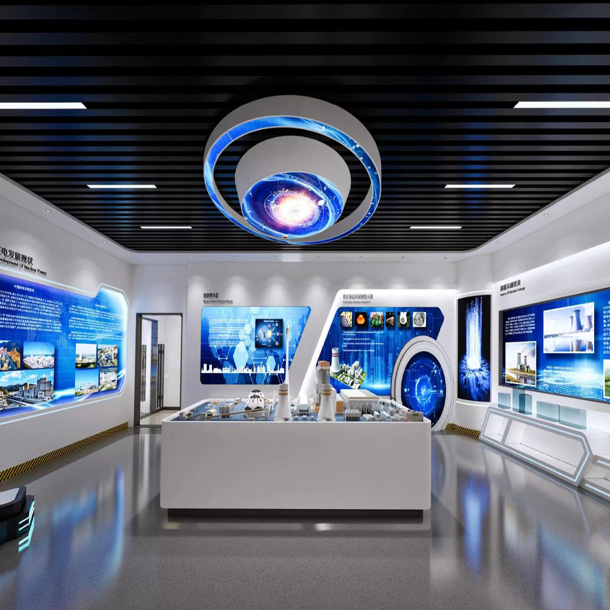 Salón de exposiciones del museo de ciencia y tecnología personalizado, sala de conferencias de laboratorio de escuela, sala de exposiciones de AI, oficina, luz de forma especial de ciencia y tecnología creativa