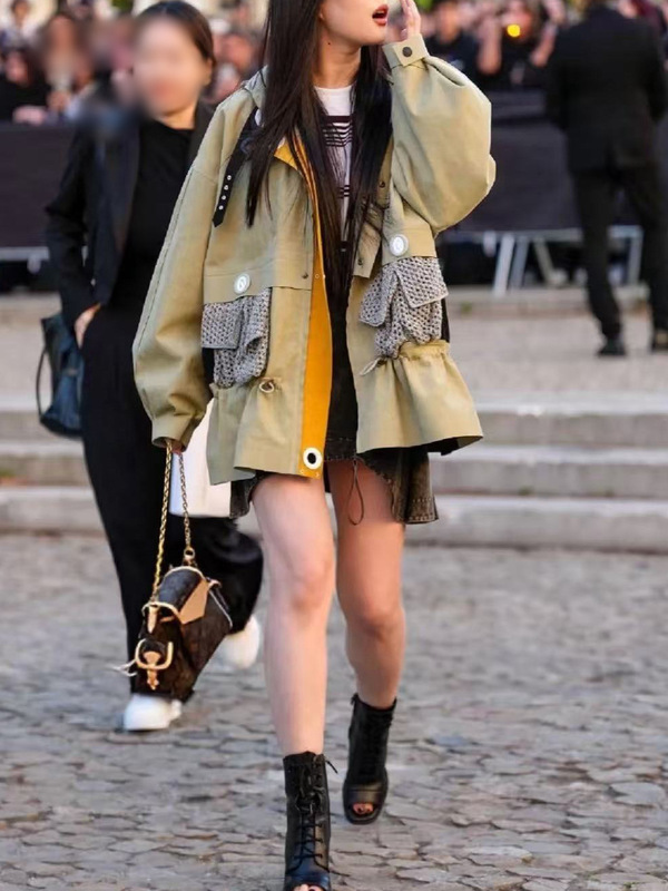 Celebrity Style Drawstring Loose Crochet Pocket Trench Coat Jacket for Women 2025 New Workwear Jacket Top