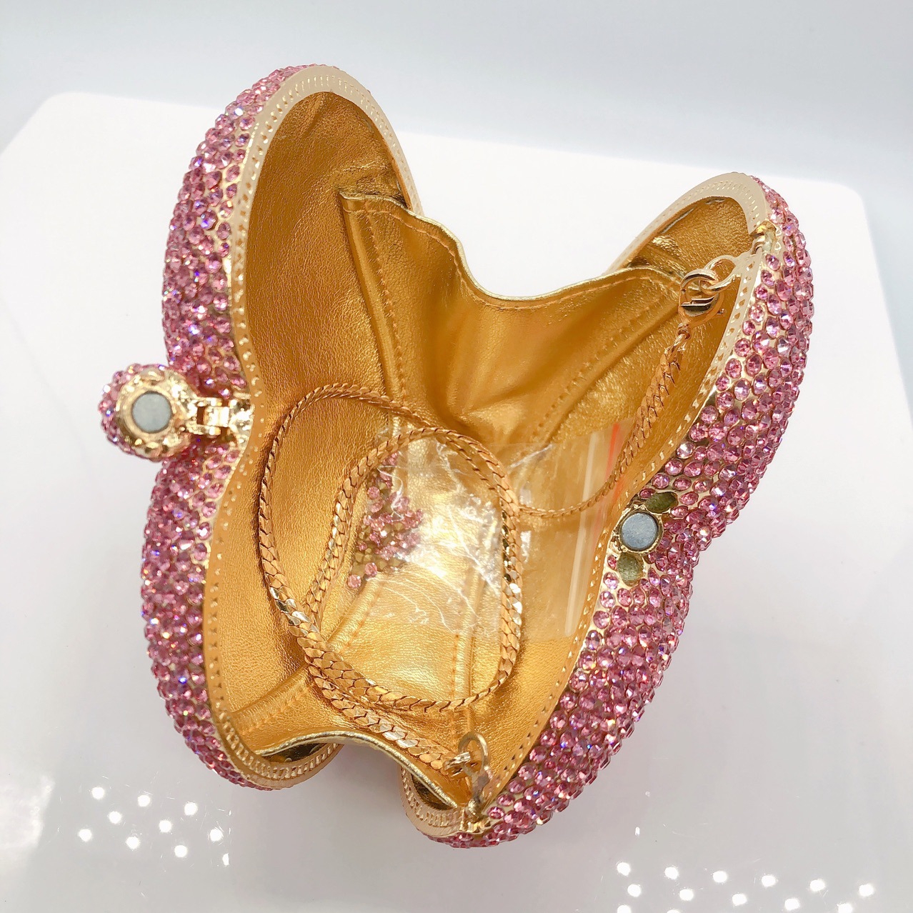 Túi clutch nữ đính pha lê hình trái tim dự tiệc — Màu hồng, Cá tính đặt làm, Màu đỏ, Vàng pha lê