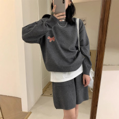 2025早秋新款两件套女时尚休闲运动针织卫衣+短裤一整套穿搭套装