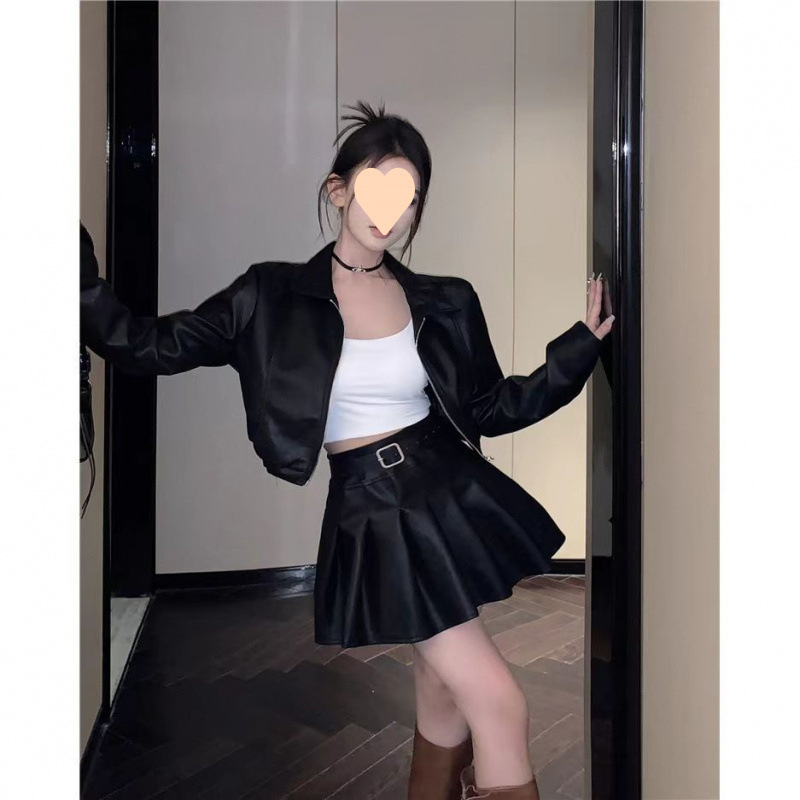 黑色短款皮衣外套女高级感2025春秋新款设计感小众夹克拉链上衣|undefined