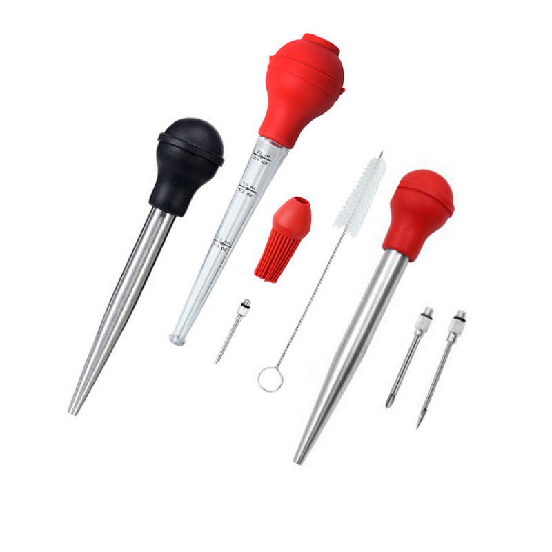 Cross-Border Turkey Pump Silicone Turkey Seasoning Pump Barbecue Tool with Cleaning Brush Rubber Plastic Oil Dripping Needle Seasoning Tube Chicken Pump
