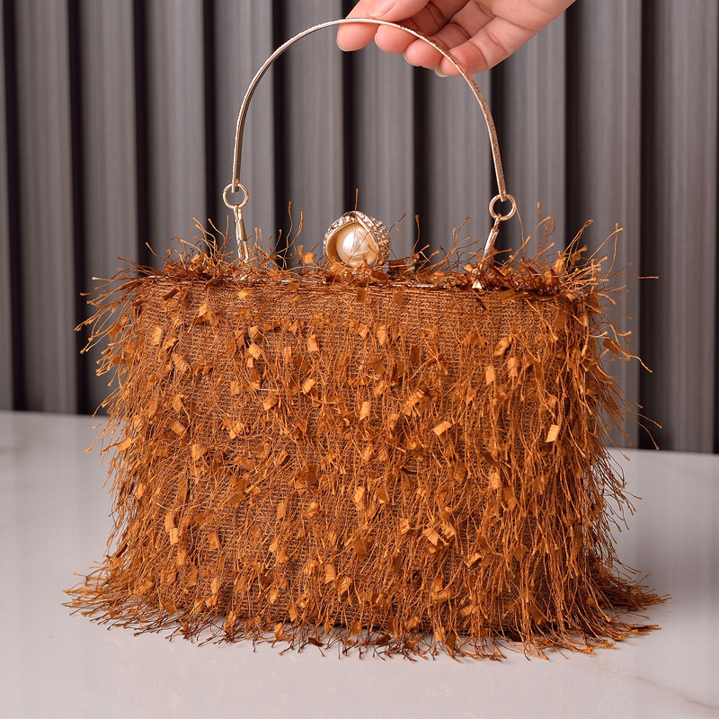 Nueva moda europea y americana borla bolso de noche bolsa de banquete portátil vestido especial bolsa hecha a mano bolsas de comercio electrónico transfronterizo